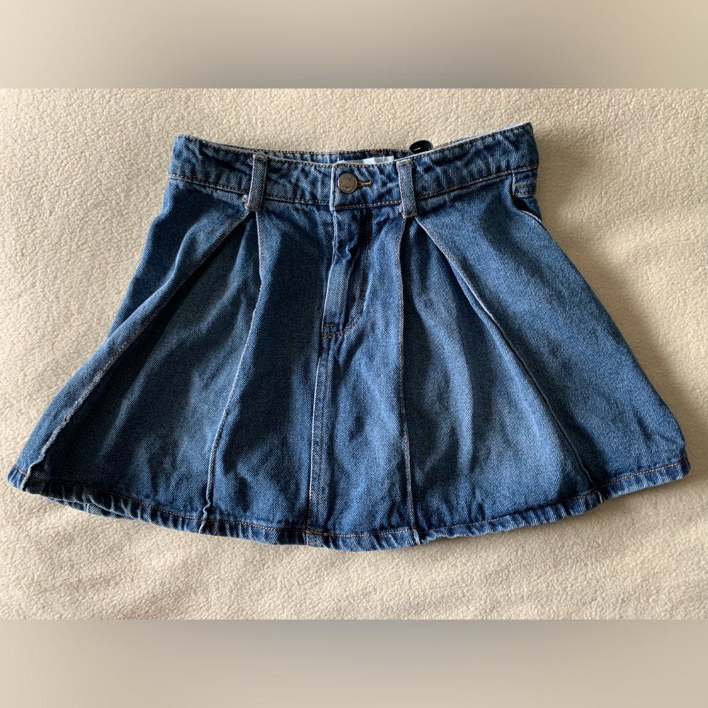 Jessica Simpson Girls Blue Denim Pleated Skirt Button Adjustable Waist Size 10